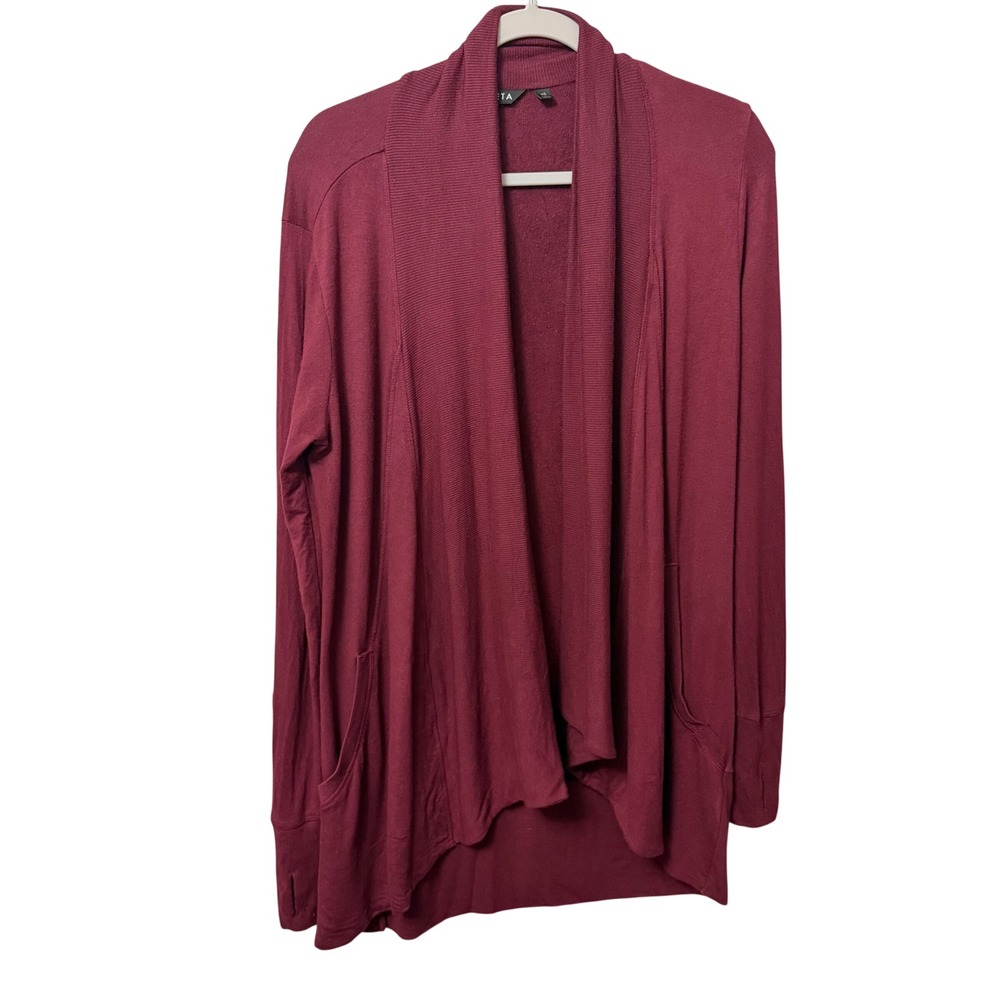 Athleta Women XS Burgundy Pranayama Wrap Cardigan Open Front Thumbholes Pocket